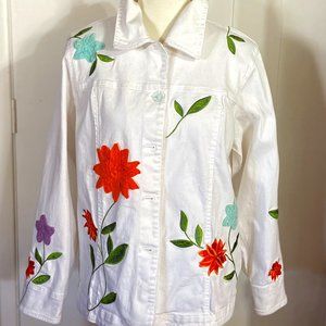 Susan Graver, (QVC) White Jean Jacket, Embroidered, Med C52